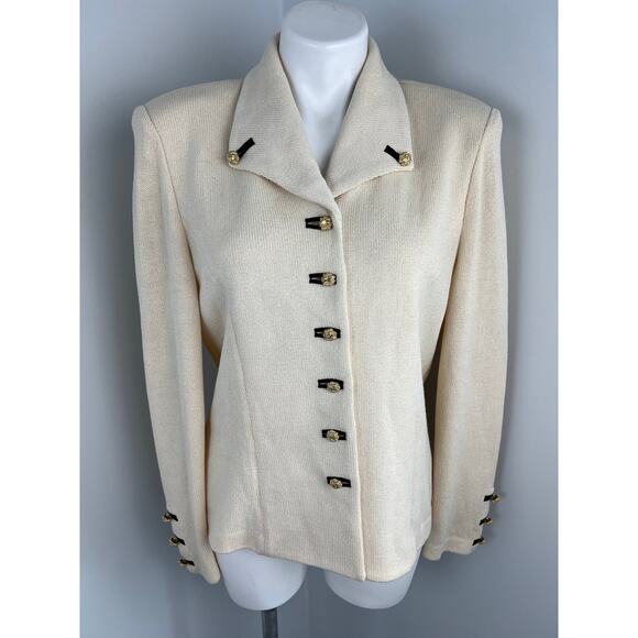 St John Collection Vintage Knit Blazer in Cream w Gold Buttons 10 - Picture 1 of 8